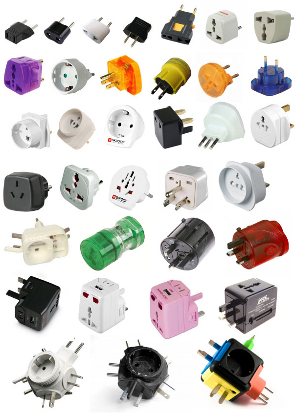 collection of travel adapters